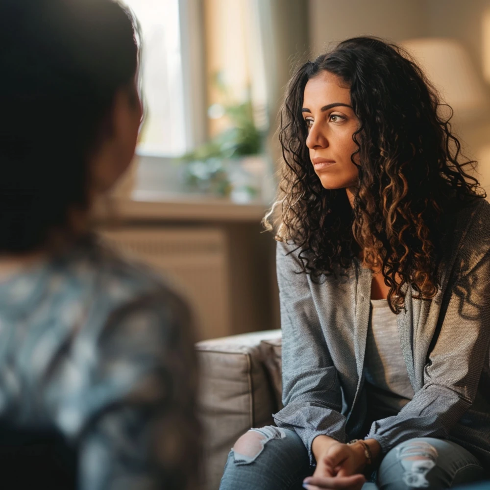 Restored Hope Counseling A woman sitting with her therapist